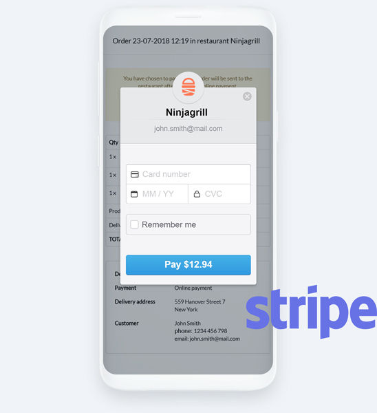 Online payments in restaurant ordering app