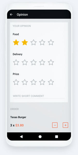 Order rating example in Android restaurant application