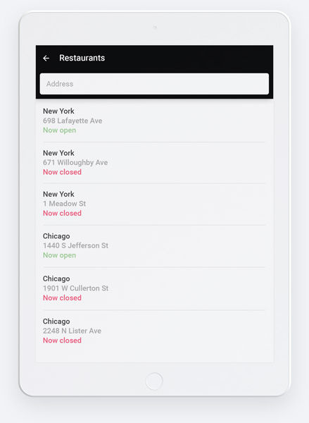 Restaurant choice example on restaurant application for iPad